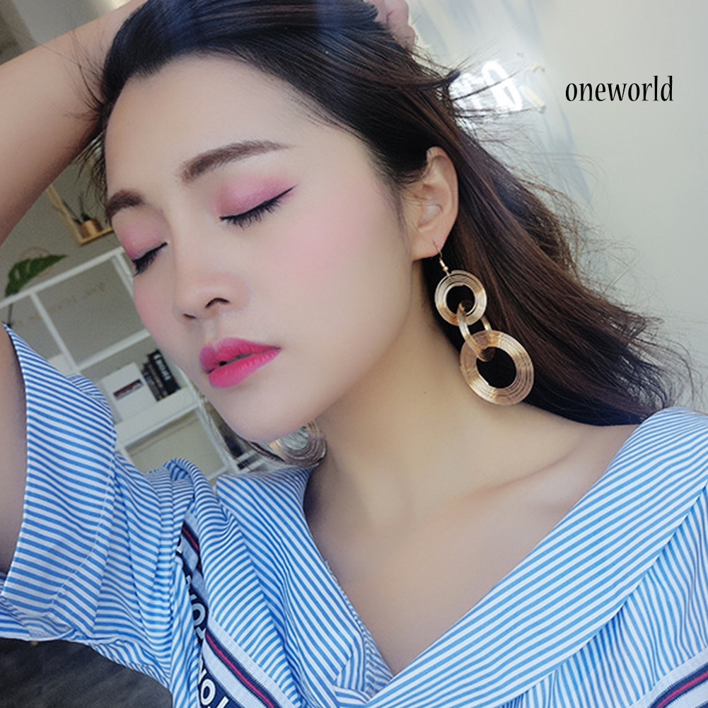 OW@ Vintage Multi Layers Alloy Large Circle Ear Drop Dangle Women Hook Earrings