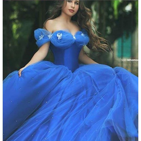 gaun wedding biru dongker rok Ballgown