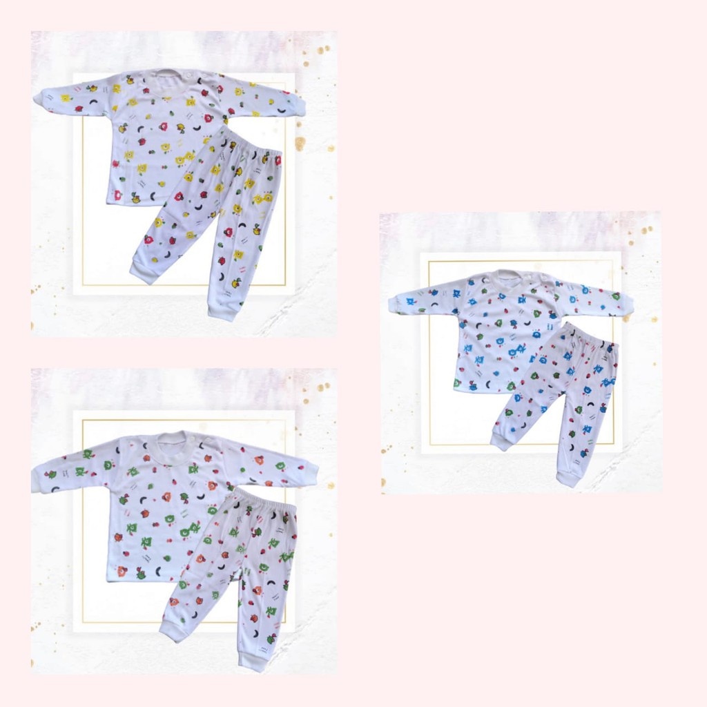 Baju Anak Laki Laki | Setelan Baju Bayi Putih FULL PRINT 6-12m