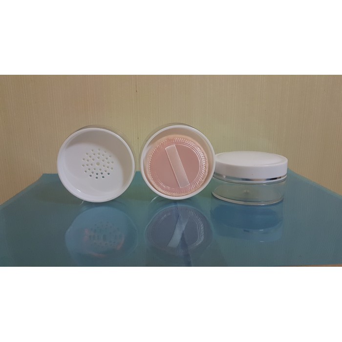 pot bedak tabur dan puff bedak