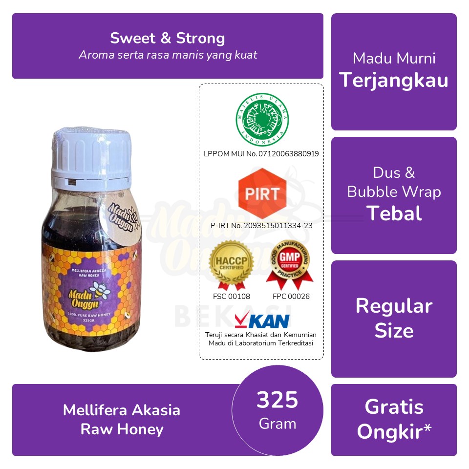 

Mellifera Akasia Raw Honey 325gr Madu Onggu