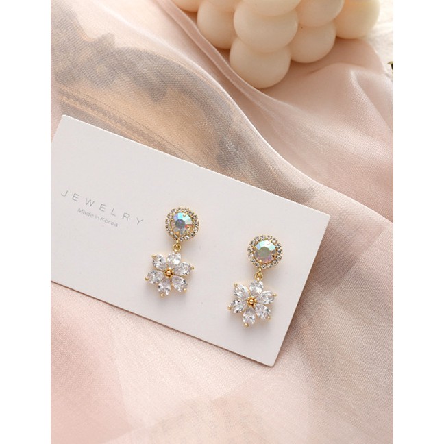 LRC Anting Tusuk Fashion Diamond Flower Alloy Earrings K69696