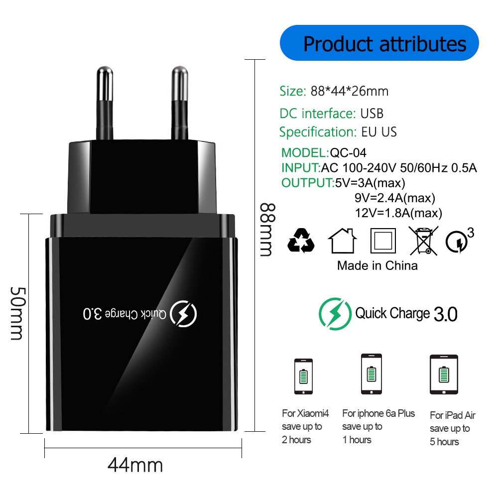 Kepala Charger USB Fast Charging QC3.0 4 Port 48W - QC-04