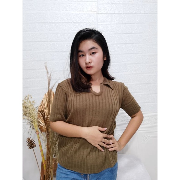 Korean Vneck Top Blouse / Polo Shirt Atasan Wanita