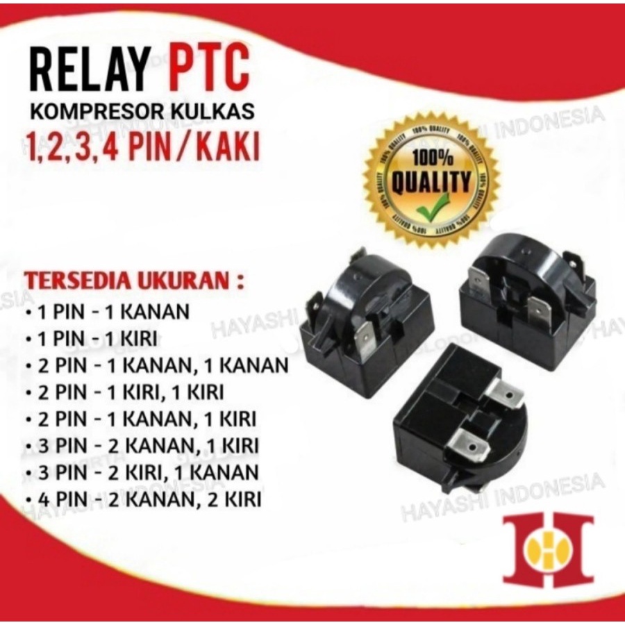 Relay PTC Rilai Kulkas Kompresor 1 2 3 4 Pin Kaki Kanan Kiri Original