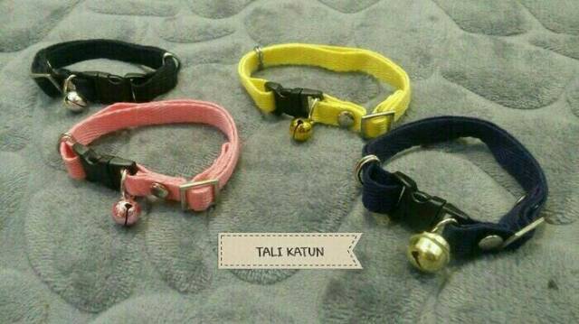 3 pc Kalung katun polos halus untuk kucing anjing kelinci dengan lonceng