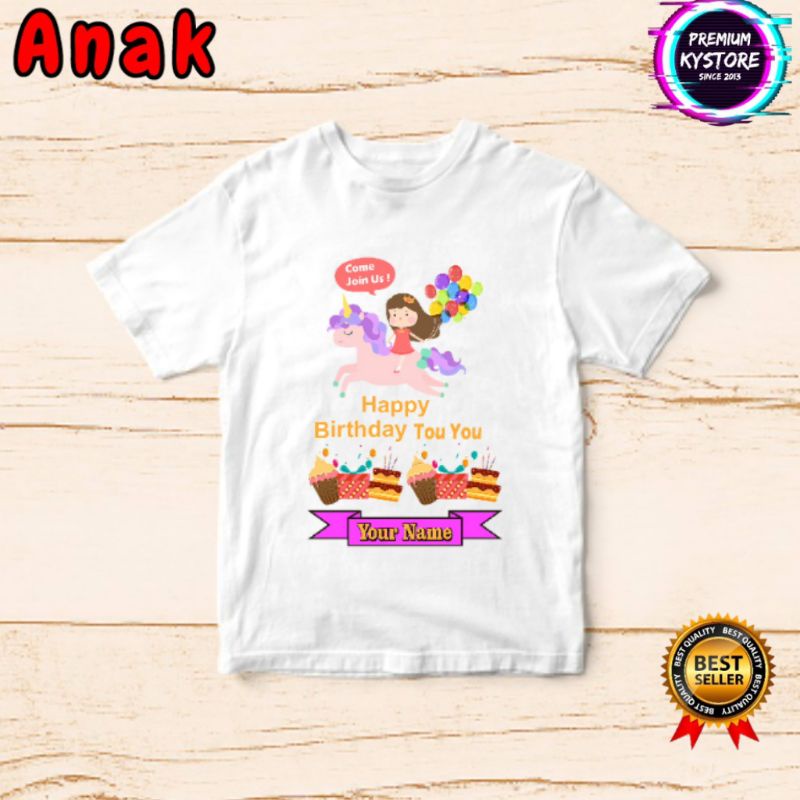 Kaos Couple Family Motif Kuda Poni Unicorn Free Nama - Kaos Ulang Tahun