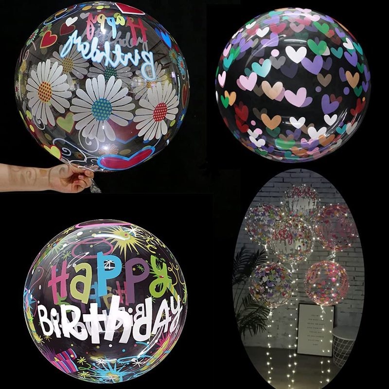 [1 Pc Pack] [20 inch Transparent Bobo Clear Balloon  ][Palm Leaf Love printing Big Round BoBo Balloons] [For Christmas Birthday Wedding Party Home Decor Supplies]