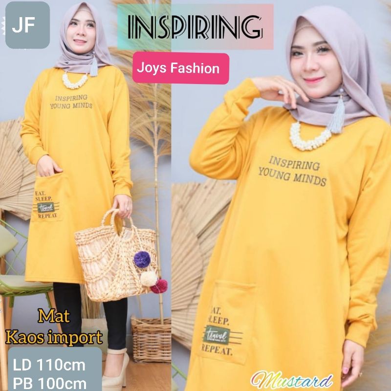 JF Atasan Tunik Kaos babyterry Jumbo Wanita Muslimah Terbaru INSPIRING LD 110cm PB100