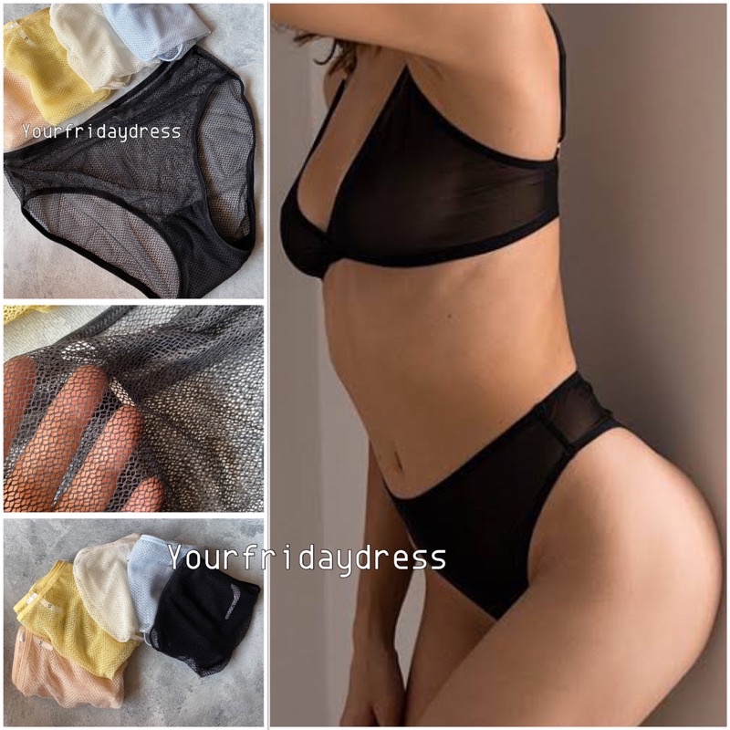 Lace and Mesh Bikini knickers Brief sheer mesh with  panty panties CD celana Dalam basic colours tra