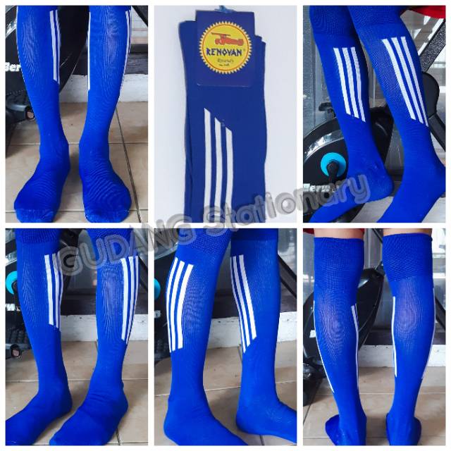 Kaos Kaki Futsal Dewasa Biru Strip Putih