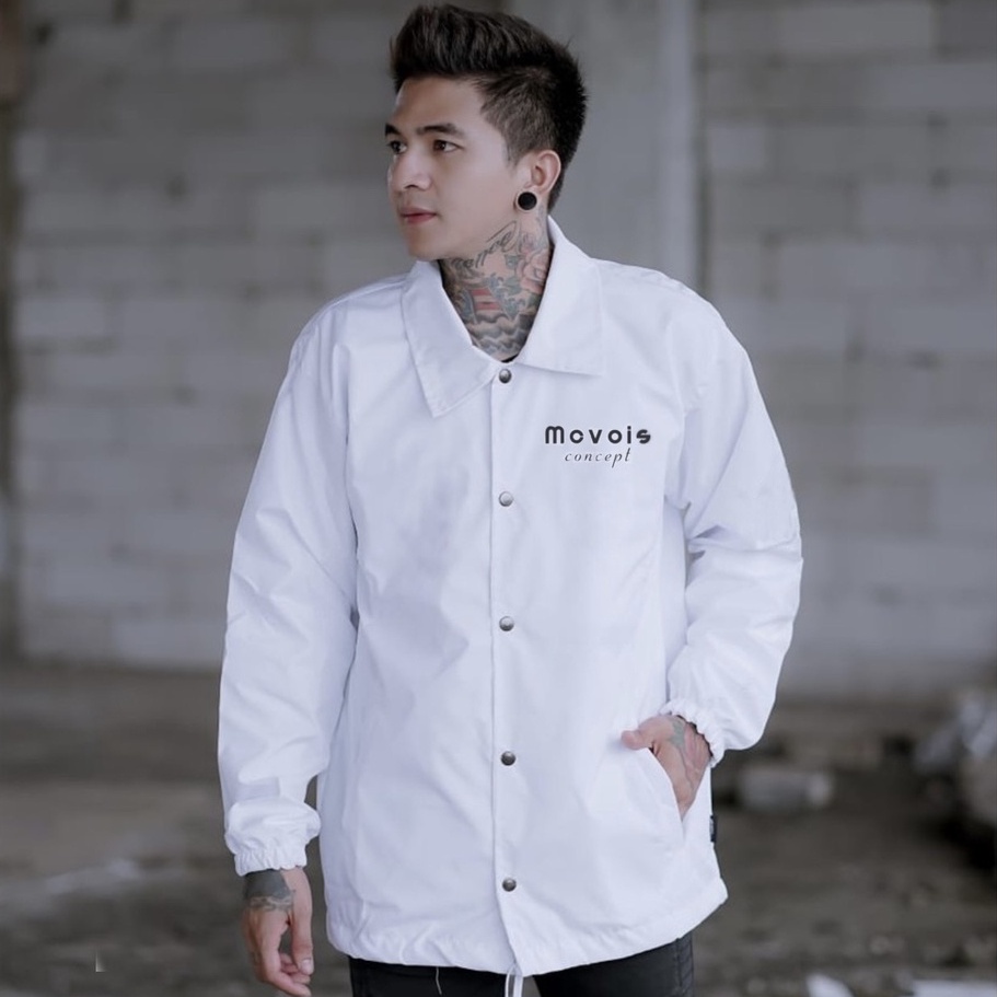 Jaket Coach Winbreaker Mcvois Jaket Pria Taslan Anti Air Premium-Coach Putih BRD