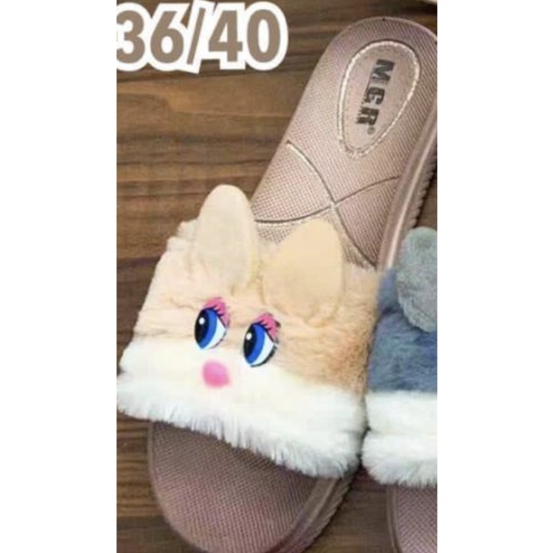 Sandal Slop Bulu Korea Bunny Rabbit Kelinci Wanita Cute Imut Lucu Cantik Sol Tebal Premium MGR Mokaya Morego Balance / A68 (36/40)