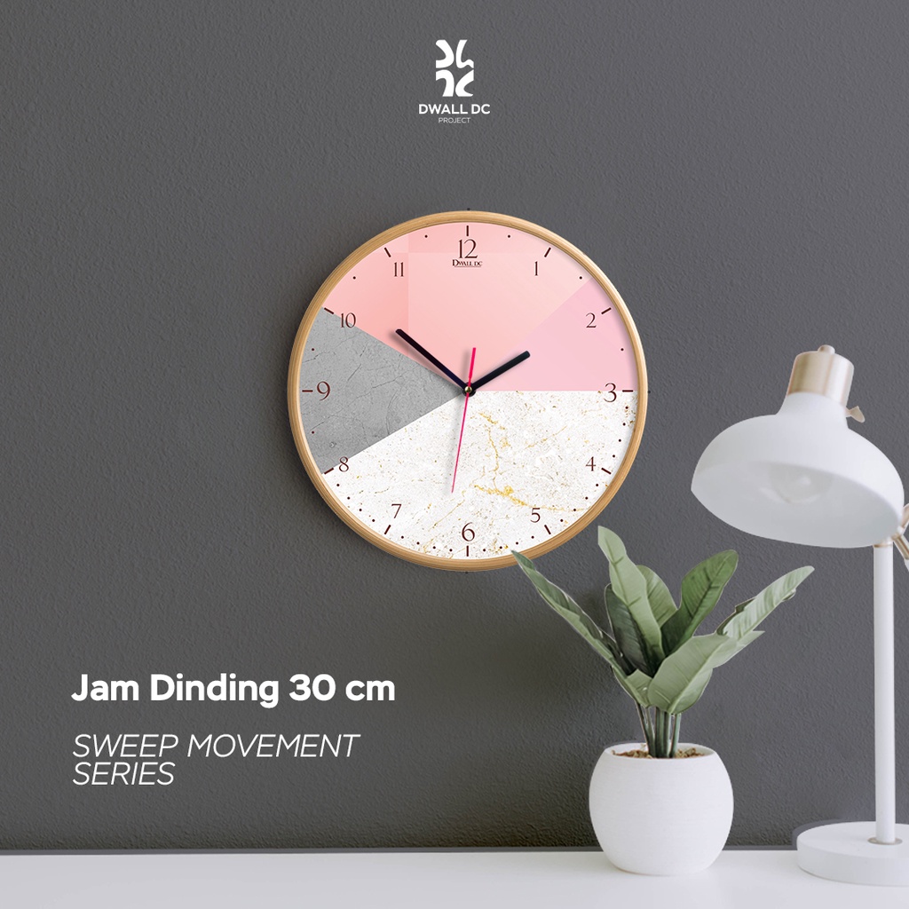 [SWEEP MOVEMENT SERIES] - Jam Dinding Minimalis - EKSLUSIF TRICOLOR WHITE GRAY  PINK | AESTHETIC ART MINIMALIS | HIASAN DEKORASI | - by Selembarkayoe