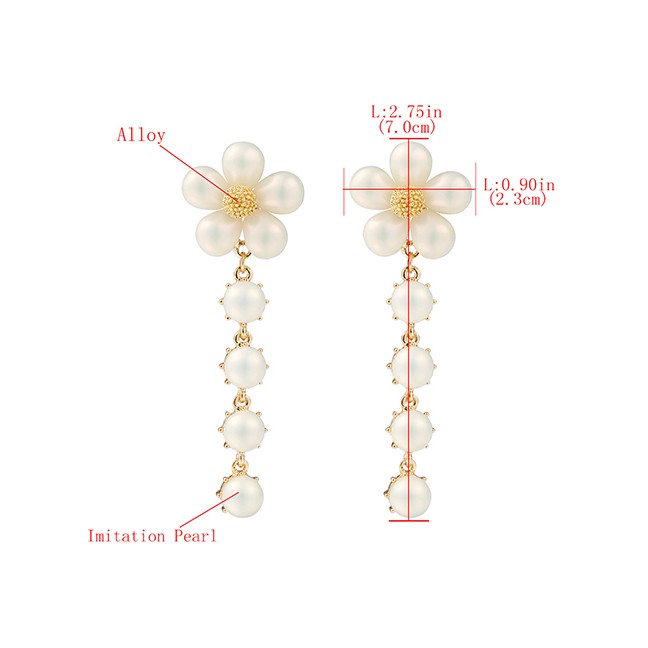 LRC Anting Tusuk Fashion Flowers Imitation Pearl Flower Earrings F69319