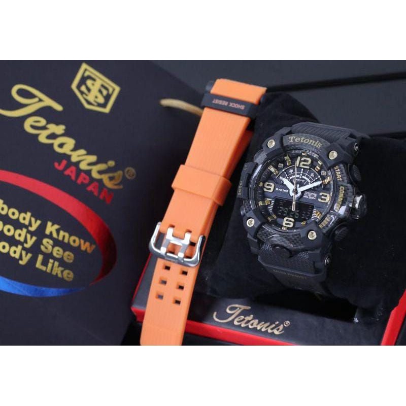 Jam Tangan Pria Tetonis Original Rubber Double Time Free Tali+Paperbag