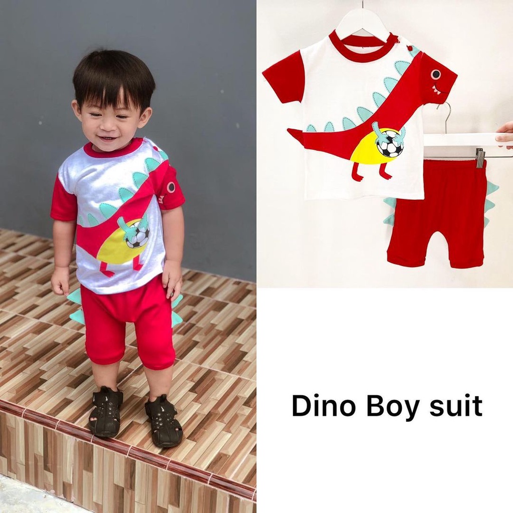 Si Panda / Si Dino Baju Setelan Kaos Celana Pergi Jalan Lucu Fashion Anak Bayi Cowok Laki Terlaris Lucu