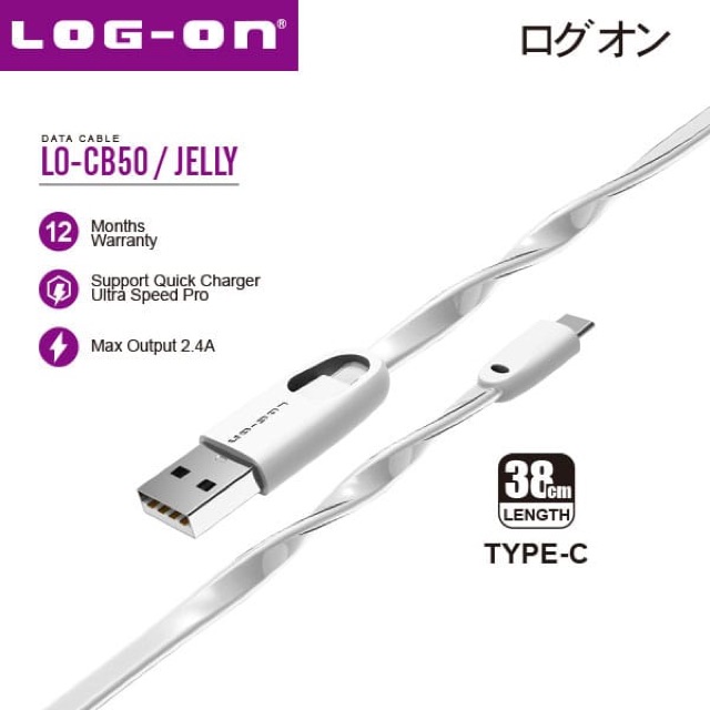 KABEL LOG ON JELLY 38CM TYPE C LO-CB50 - KABEL CHARGER