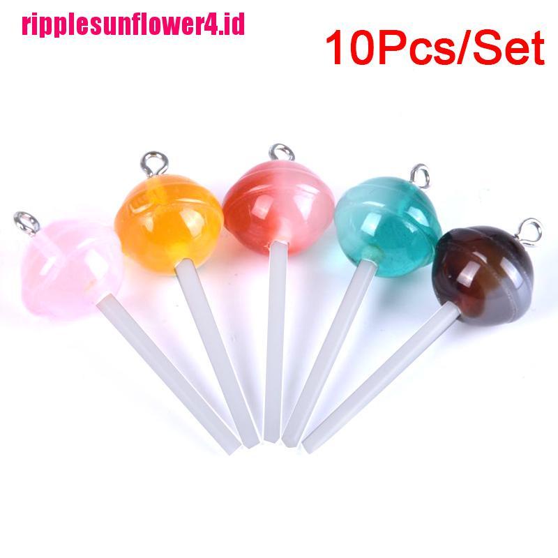 10pcs / set Liontin Bentuk Lollipop Bahan Resin Transparan Untuk Membuat Perhiasan DIY