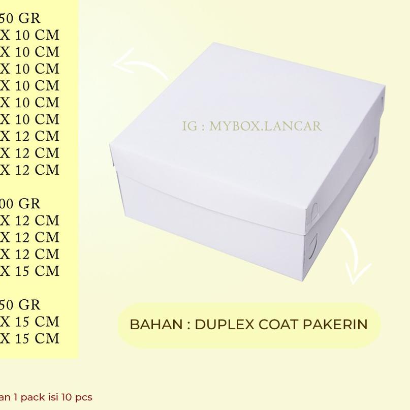 

◘ (10 LEMBAR) BOX TART PUTIH 20 X 20 X 12 CM, DUS TART PUTIH TUTUP PISAH , KEMASAN TAR KUE ➵