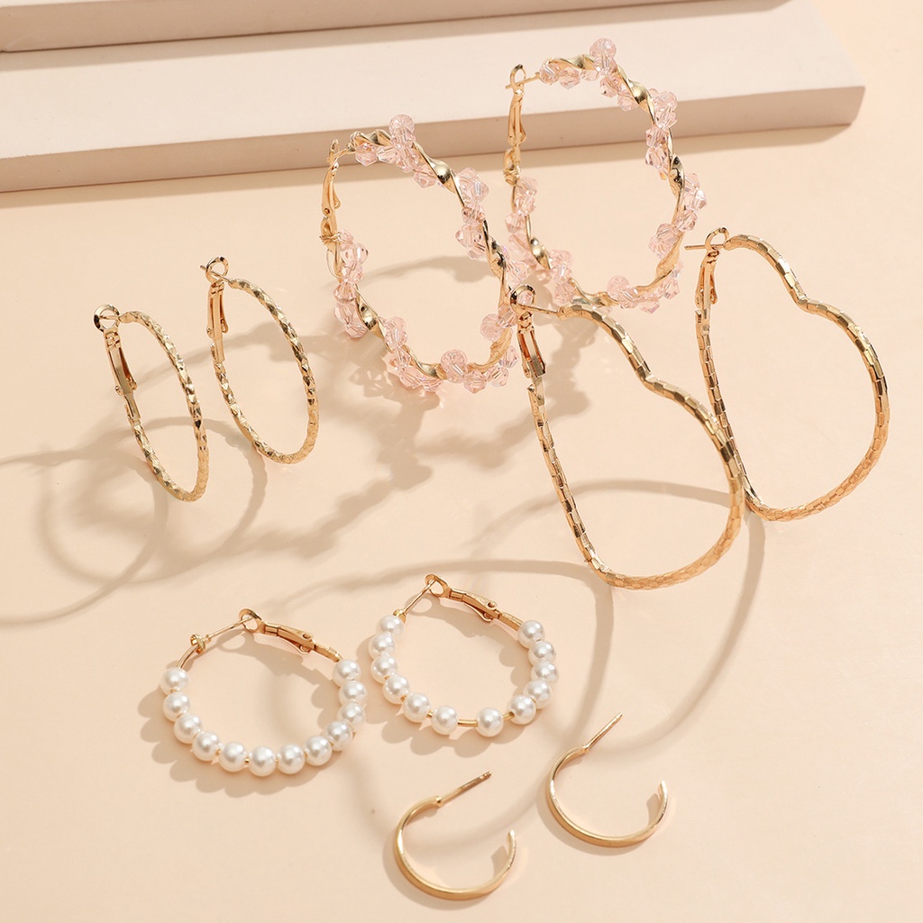 5pcs / set Anting hoop Bentuk C Geometris Bahan alloy Gaya Eropa Amerika