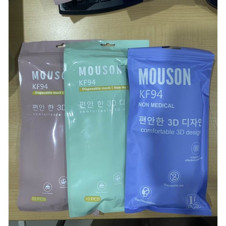 Masker mouson KF94 korea 4ply 10pcs warna lilac pink green