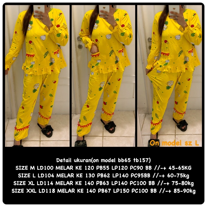 BAJU TIDUR LENGAN PANJANG LEISURE VOGUE DLL KOREA IMPORT CINA WANITA KADO PP PIYAMA REMAJA DEWASA-PPO-001 YL PLANT / M