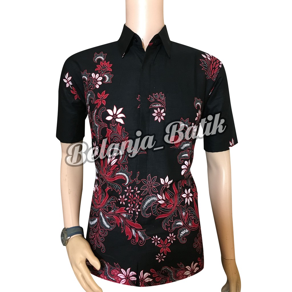 Belanja Batik Kemeja Batik Pria Motif Bunga Lengan Pendek Shopee Indonesia Batik motif bunga pria