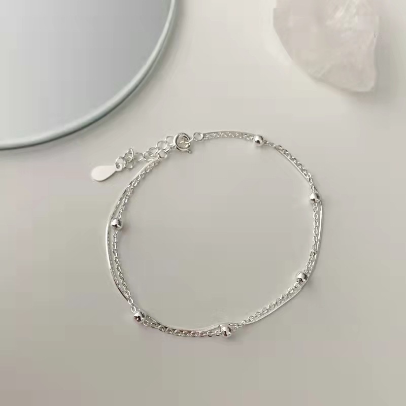 We Flower Gelang Bangle Rantai Silver Minimalis Hias Bola Kecil Untuk Wanita