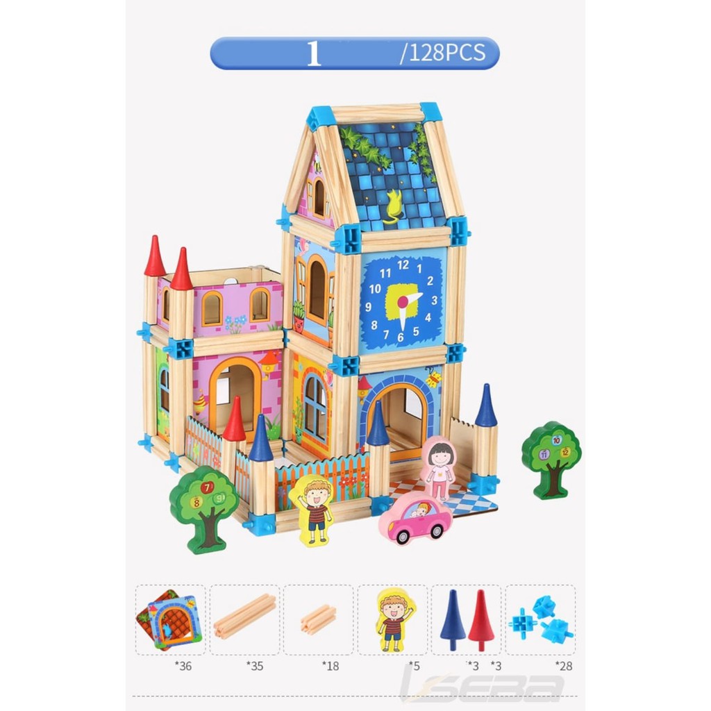 Mainan edukasi BUILDING BLOCKS MONTESSORI TOY | 128pcs