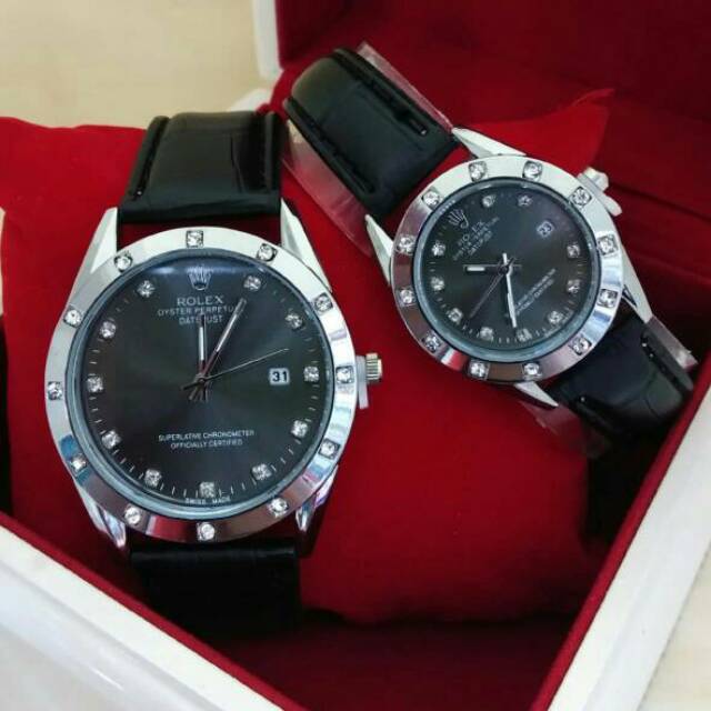 Jam Tangan Couple Kulit Rolex Vios Black