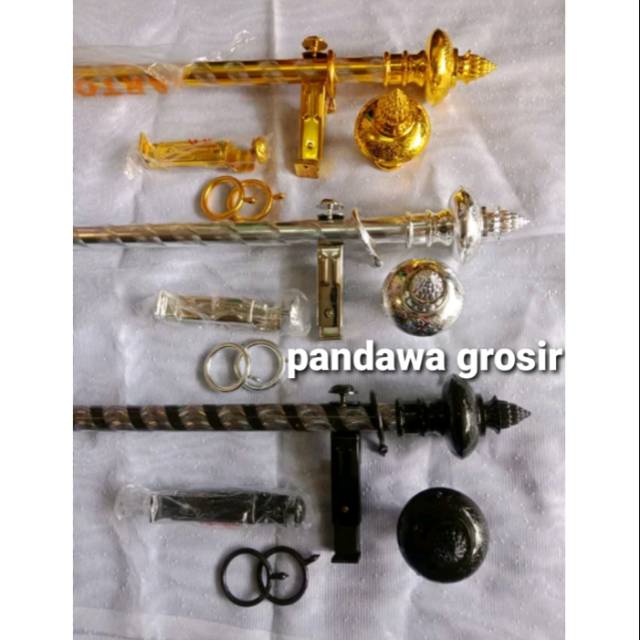 Rollet Gold Silver Hitam Rell Besi Gorden Tiang Gordyn Batang Hordeng Penyangga Korden