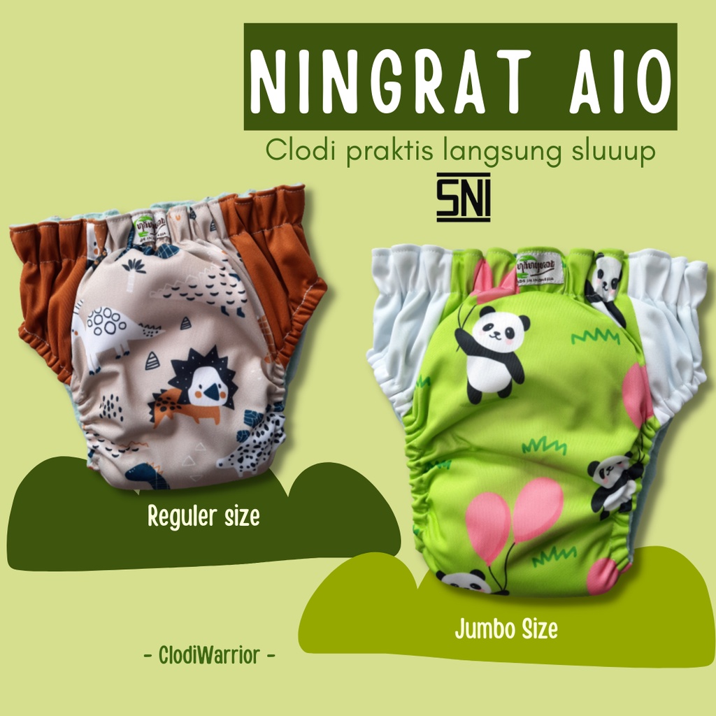 Ningrat AIO Clodi Popok Kain Bayi Cuci Ulang Model Celana Ukuran reguler  jumbo SNI Polos