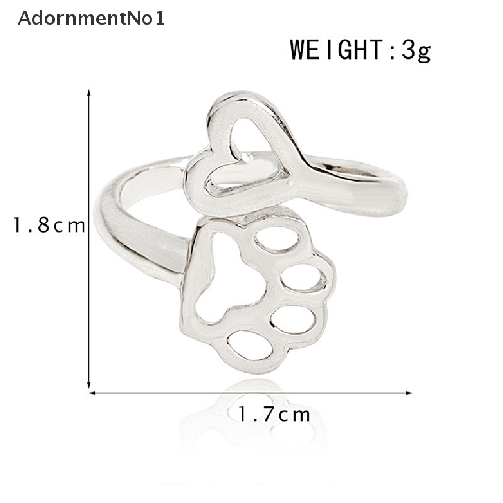 (AdornmentNo1) Cincin Terbuka Adjustable Motif Hati + Tapak Kaki Anjing Owners