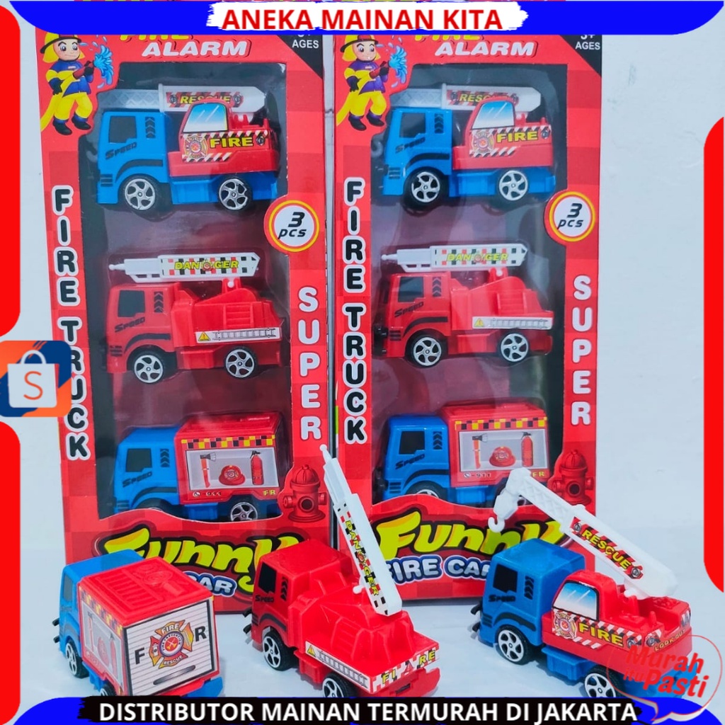 Promo FTC 883A Mainan Anak Fire Truck Mobil Pemadam Kebakaran Pullback 1 Set Isi 3Pcs