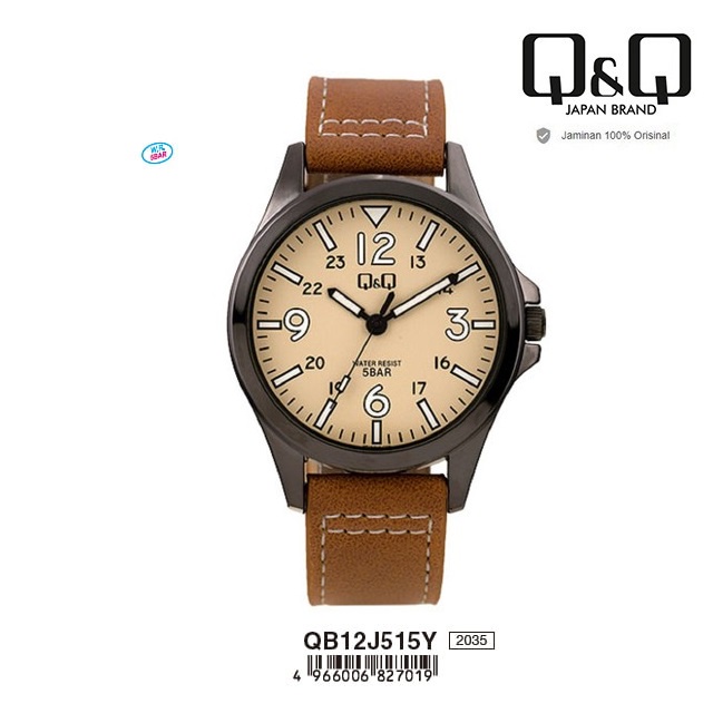 Q&Q QNQ QQ ORIGINAL ANALOG WATCH JAM TANGAN PRIA TALI KULIT QB12 QB12J QB12J515Y