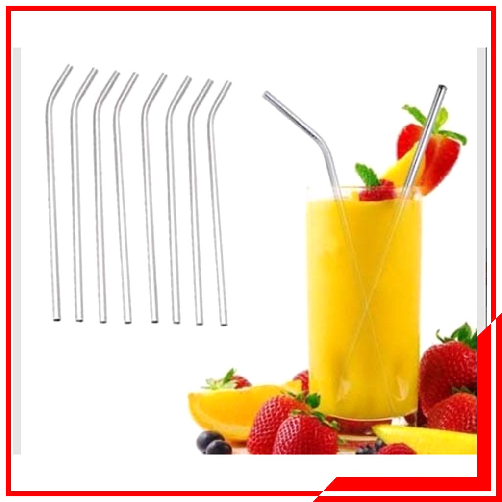 Paket 5 PCS Hemat Sedotan Stainless Steel Lengkung Ramah Lingkungan - Reusable Straw Sedotan Stainless Melengkung 5 Pcs