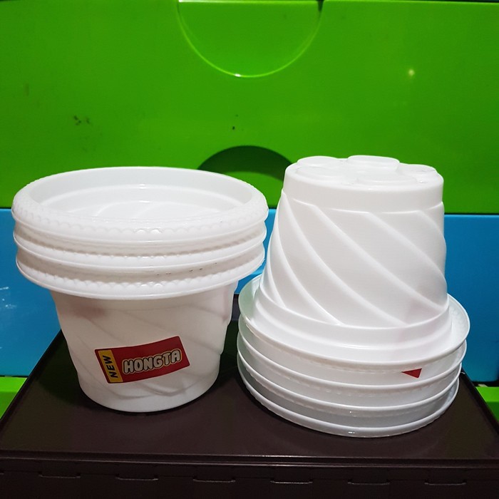 Pot bunga Hongta F 402 Putih uk 22 / pot tanaman plastik / POT BUNGA