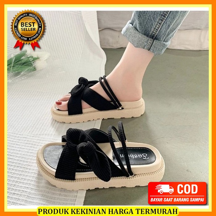 Sendal Wejes Wanita Elegan Weges Wadges Widges Wanita Wedges Sand Jz834 Slop Aisy Sdw301 Hitam - H S