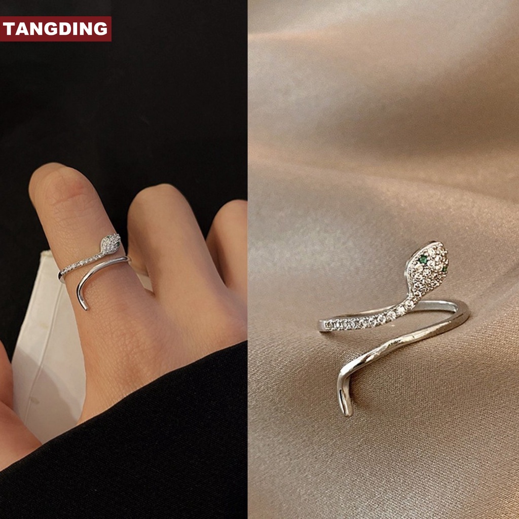 Cincin Model Terbuka Desain Serpentine Bahan Zirkon Untuk Wanita