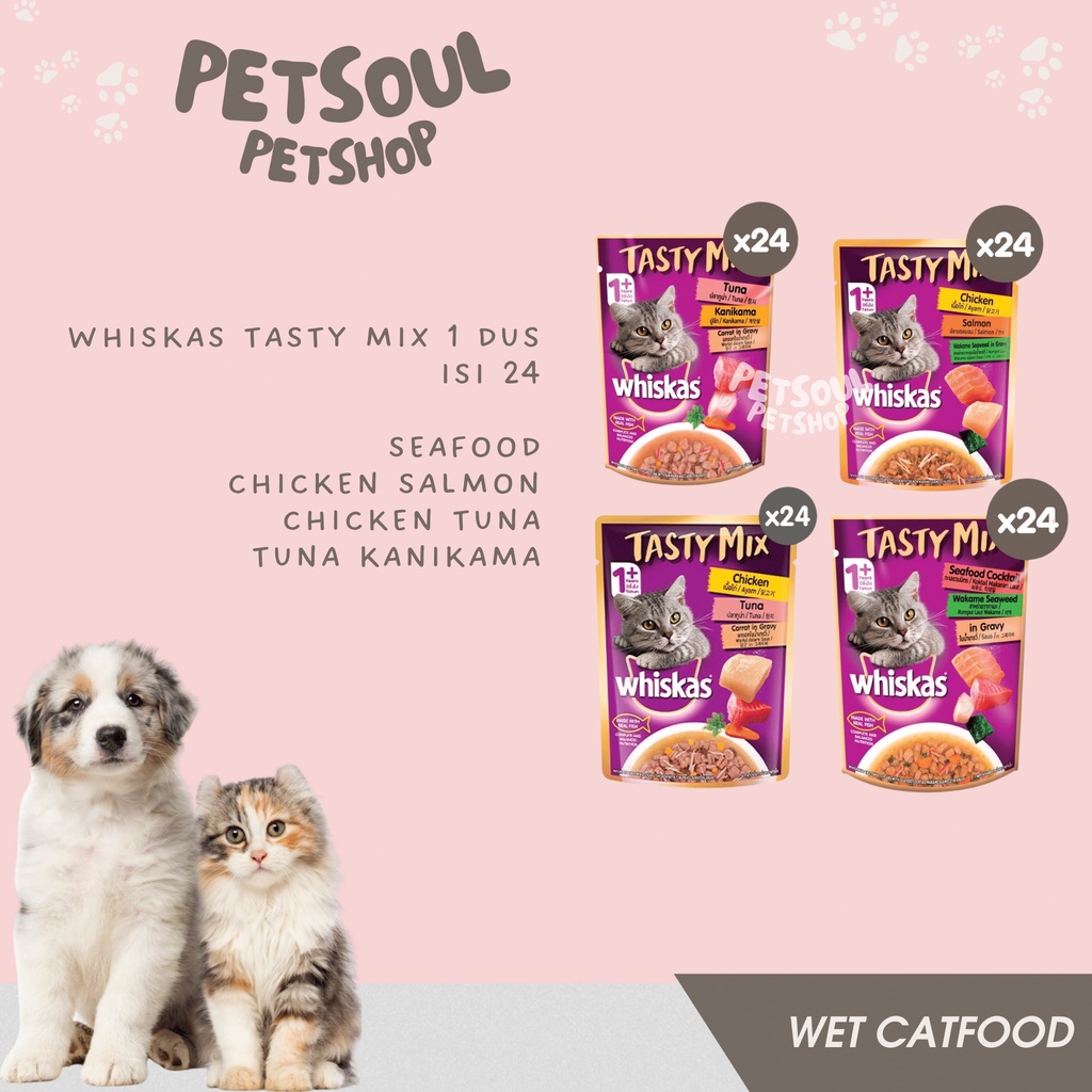 Whiskas Tasty Mix 1 Dus Isi 24 Whiskas Pouch Whiskas Makanan Basah