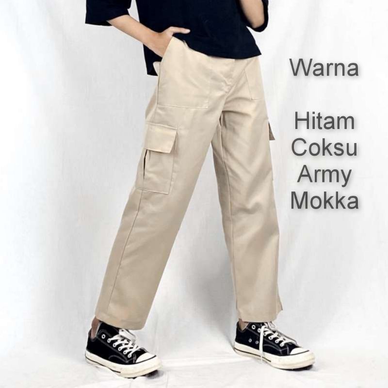 Long Cargo Pants Stacie pocket  pants Celana Cargo Wanita Cargo Tokyo pants Allsize (S-XL, 27-34) BLACKBANNER