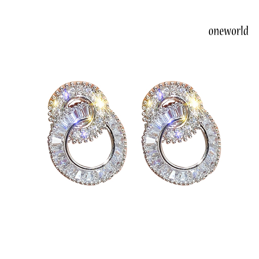 OW# Women Simple Design Dazzling Geometry Double Circle Ear Stud Earrings Jewelry