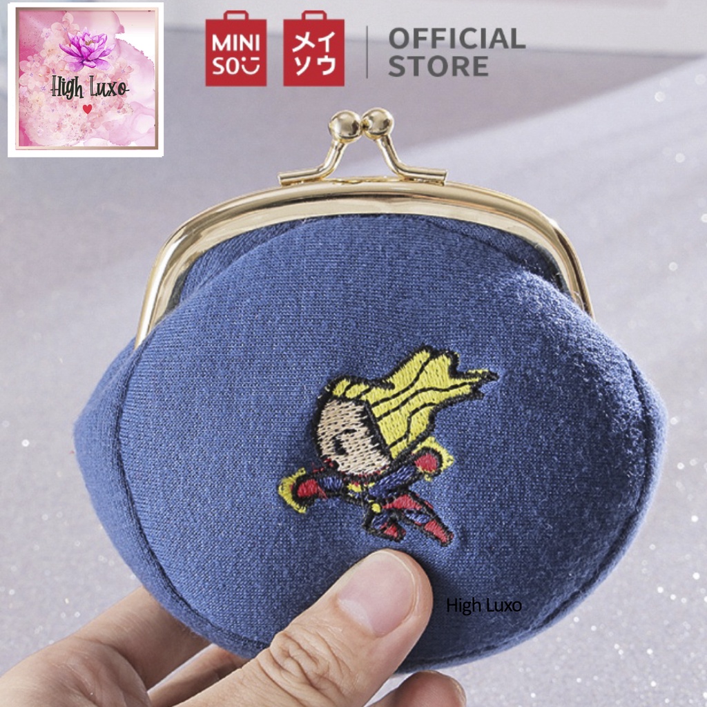 Miniso Official Dompet Koin Marvel Coin Purse Captain Marvel Avengers Blue Denim Biru Cool Cute Imut