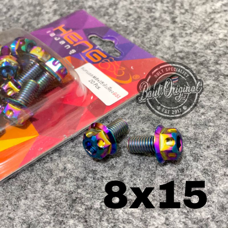 Baut probolt 8x15 rainbow gs1 drat 12 panjang 1.5 cm ori heng thailand