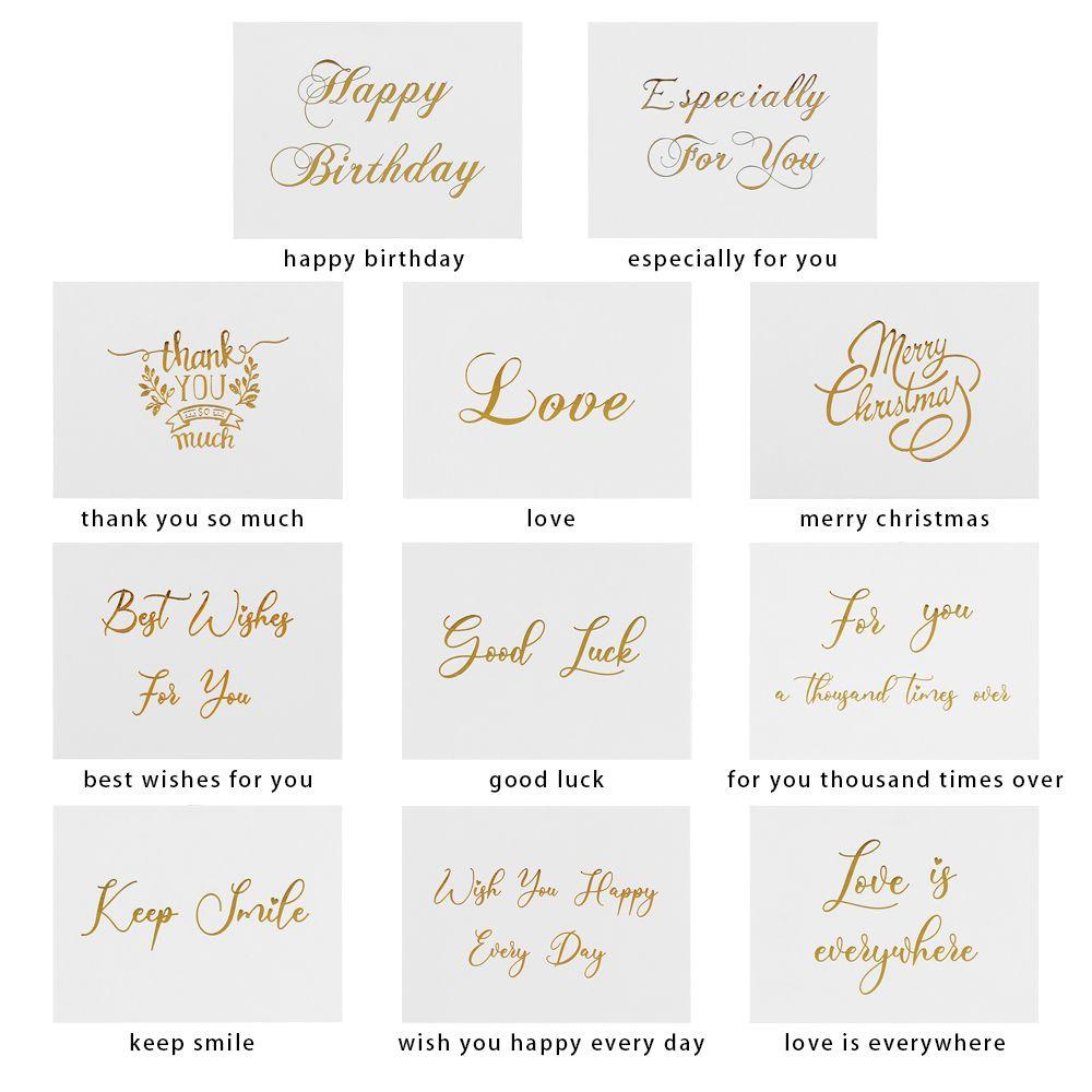 Chookyy 50PCS Kartu Ucapan Putih 6x8cm Happy Birthday Desain Simple Stamping Emas