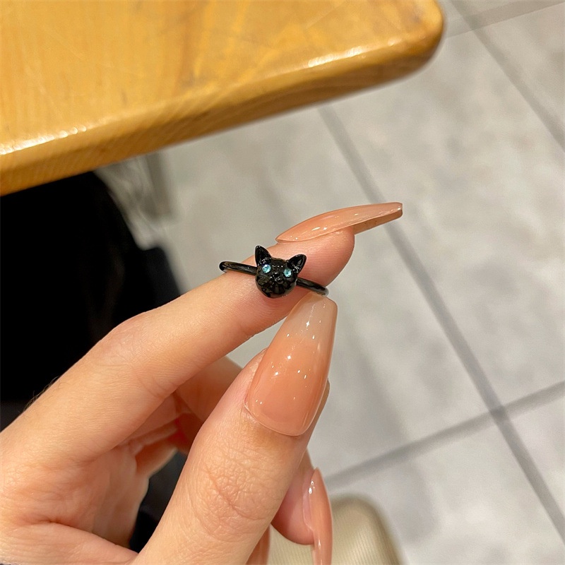 Cincin Desain Kucing Hitam Untuk Wanita