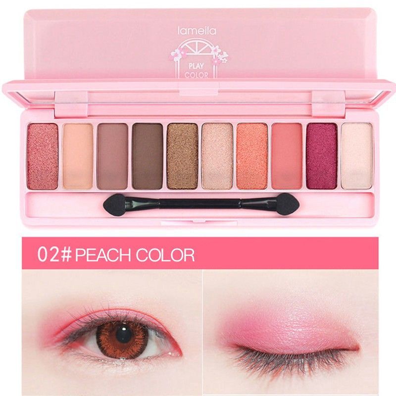 Lameila Eyeshadow Play Color Eyes 10 Color Palette Makeup Anti Air &amp; Tahan Lama / Perona Mata 10 Warna / Lameila 3596