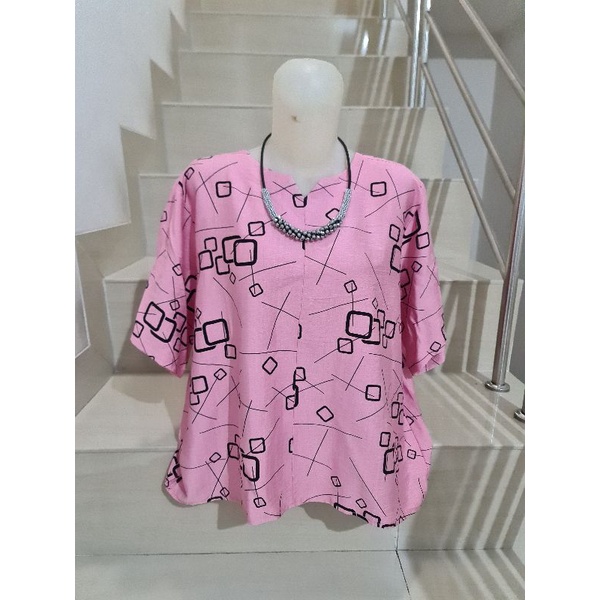Blouse Brukat dan Kaos Bunga Import Jumbo XL-5XL-203.3 Pink Ld 116