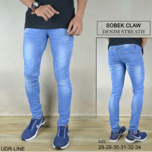 Celana Jeans Pria Skinny Biker Motor Ripped Knee Rips Sobek Robek Black Denim Streact Berkualitas S0